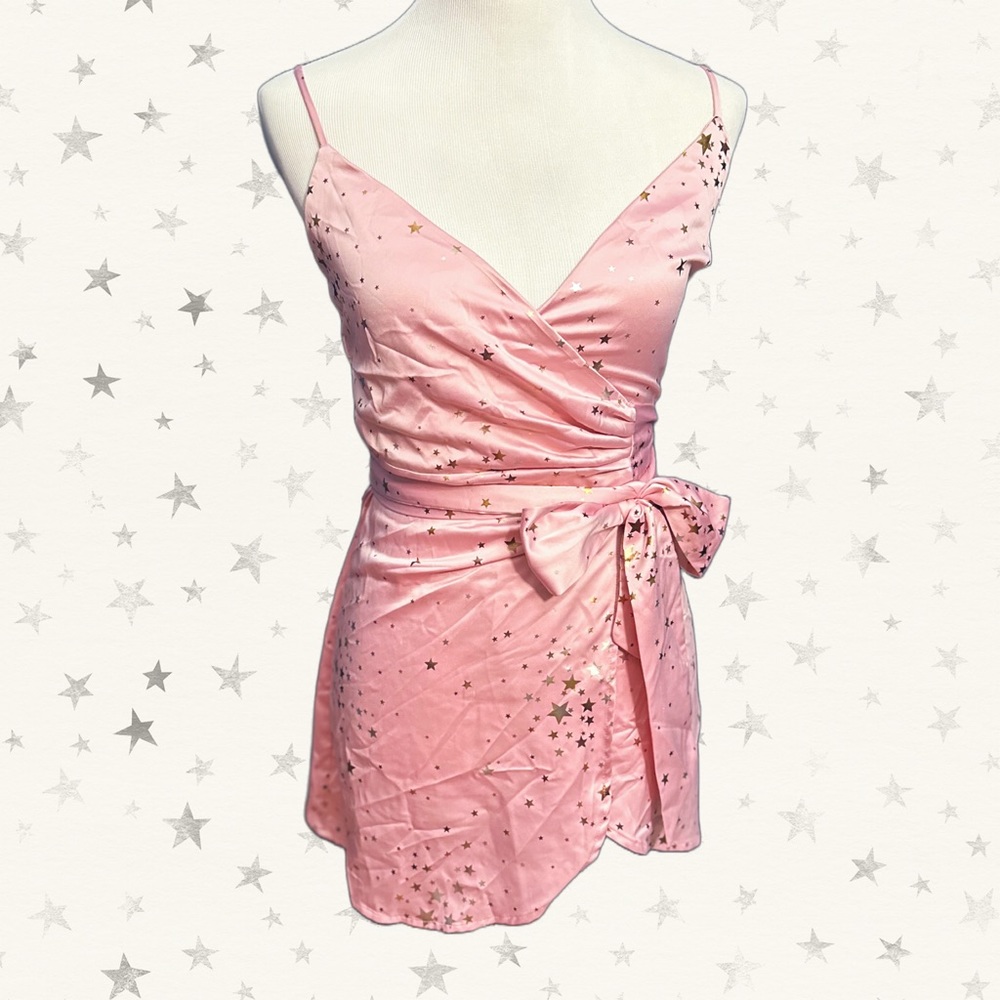 Lucy in the Sky Pink Star Wrap Mini Dress
